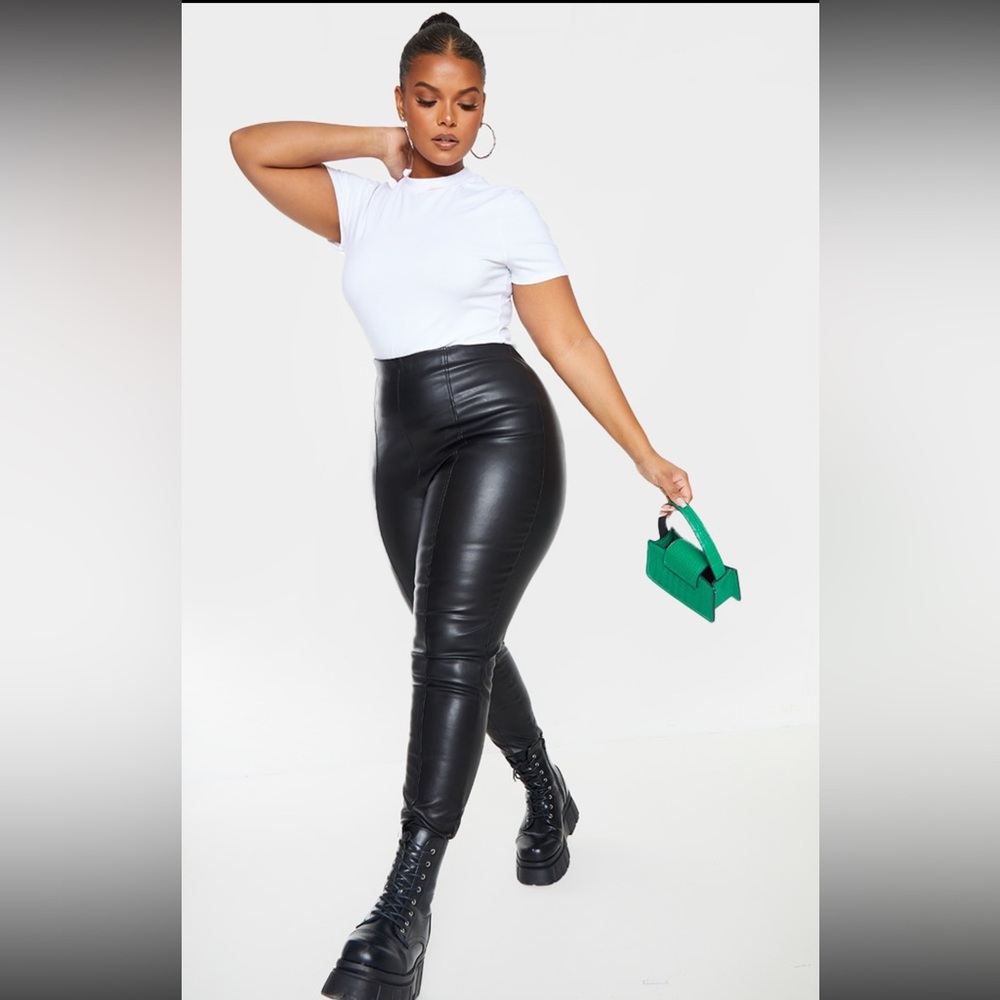 Plus Black faux Leather stretch leggings